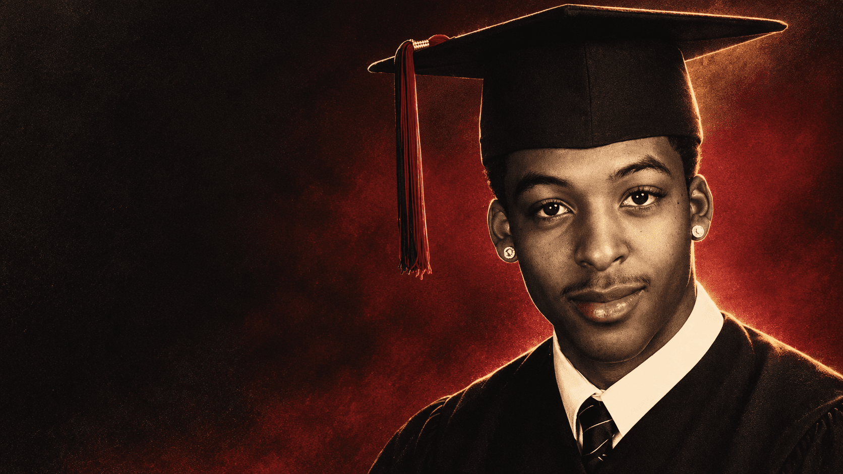 A stylized graduation portrait representing the inspiration behind College Boy Cheesesteaks